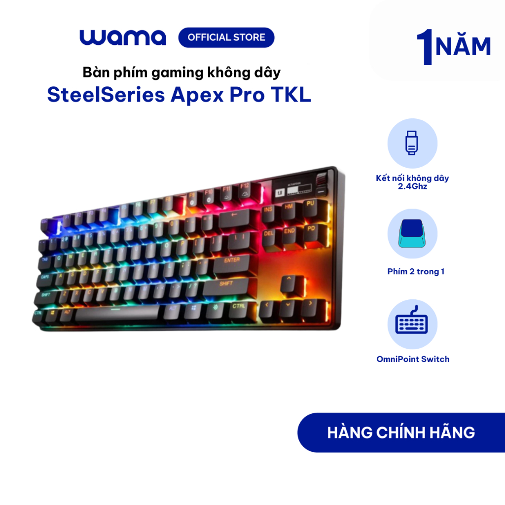 Bàn phím gaming không dây SteelSeries Apex Pro TKL kèm kê tay, thiết kế chuẩn Esport, phím 2 trong 1