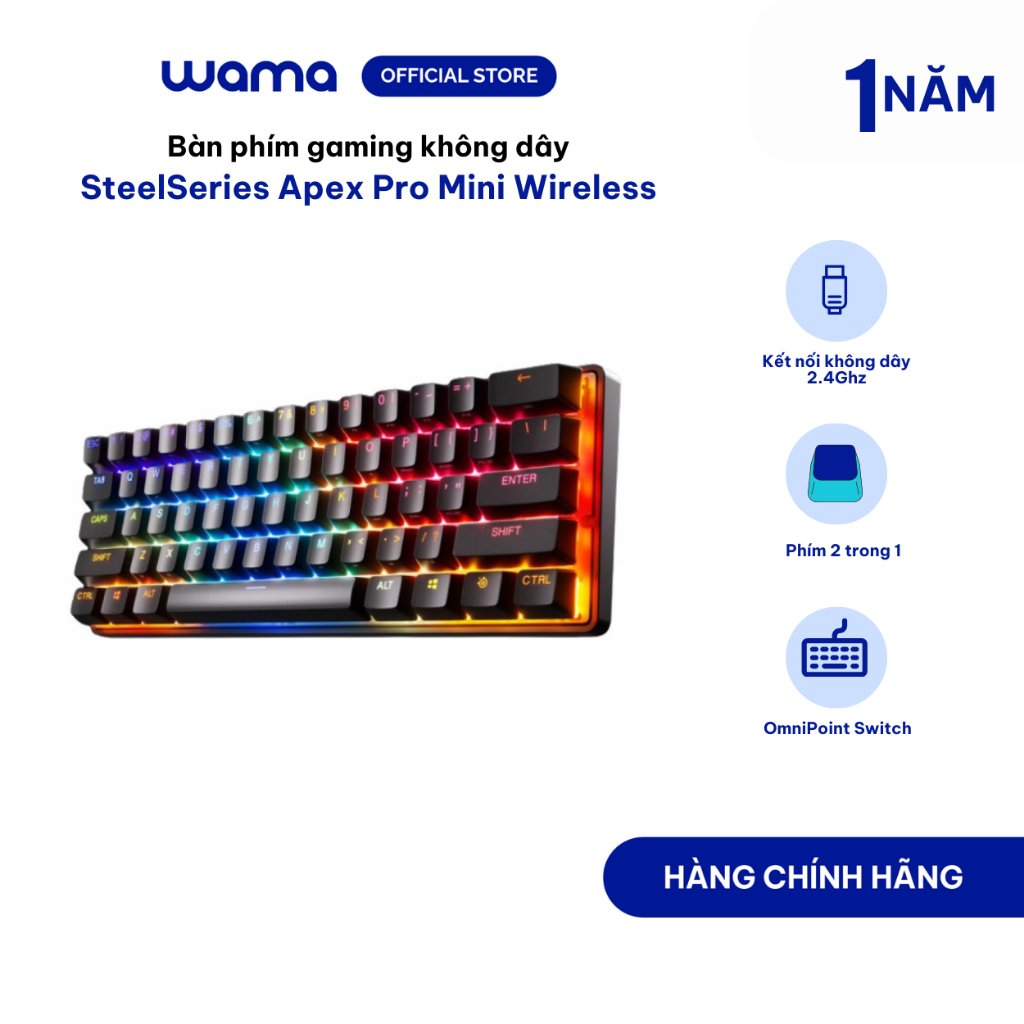 Bàn phím gaming không dây SteelSeries Apex Pro Mini Wireless kích thước 60%