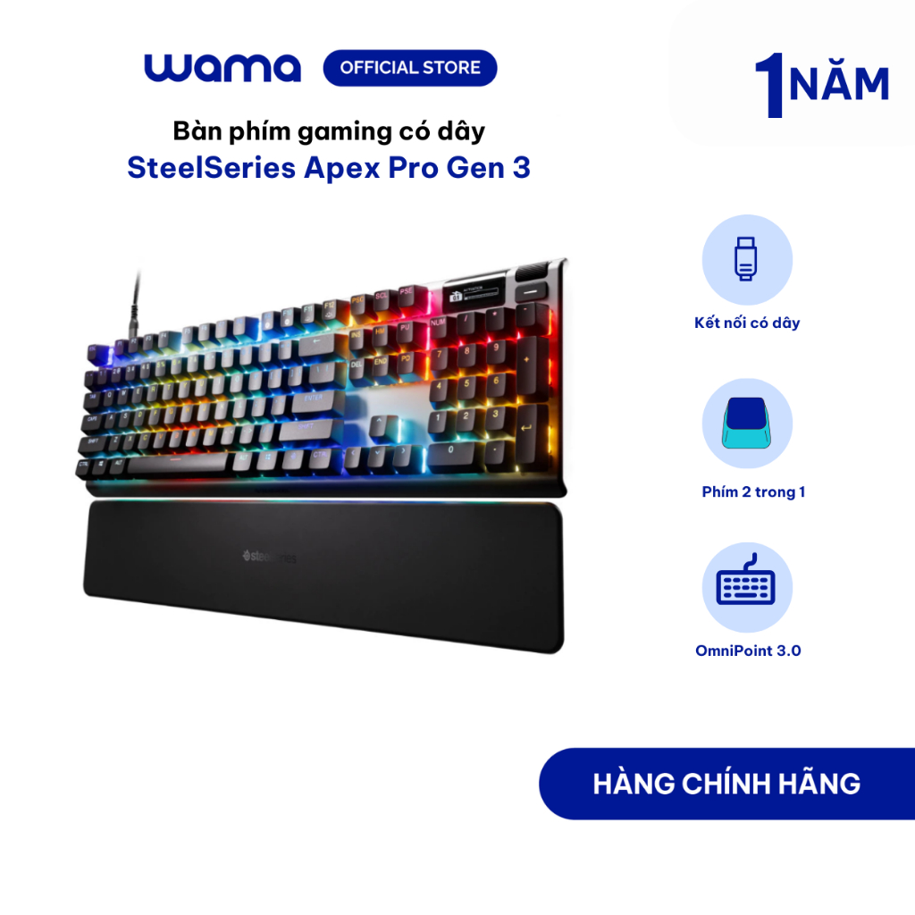 Bàn phím gaming có dây SteelSeries Apex Pro Gen 3 kèm kê tay
