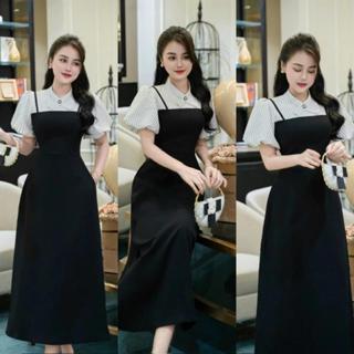 [N012] Váy thiết kế ELLY phối sơ mi sọc ngắn tay, chất cotton lạnh đi chơi, đi tiệc, đi làm công sở xinh đẹp cao cấp