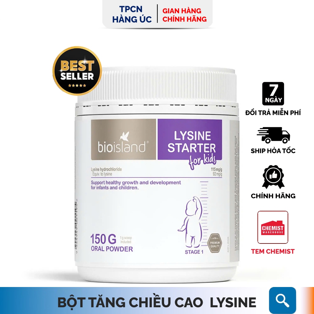 Bột tăng chiều cao lysine Bioisland cho bé Úc giúp bé ăn ngon, phát triển toàn diện 150g