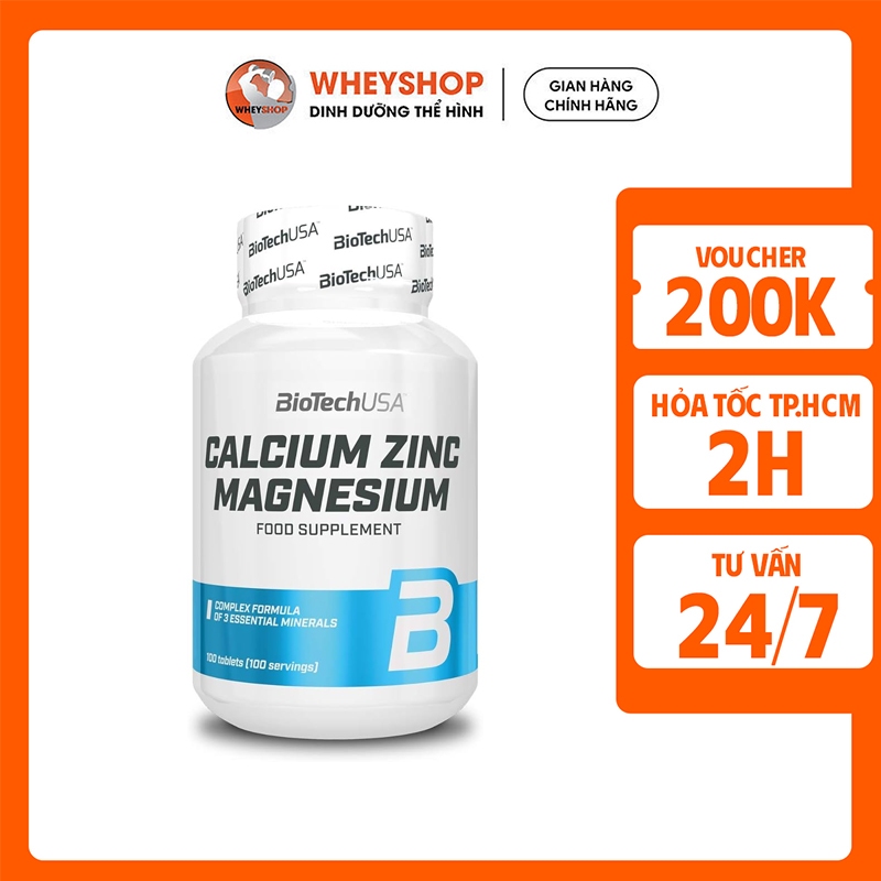 Viên uống bổ sung khoáng chất Biotech Calcium Zinc Magnesium (100 viên) - WHEYSHOP