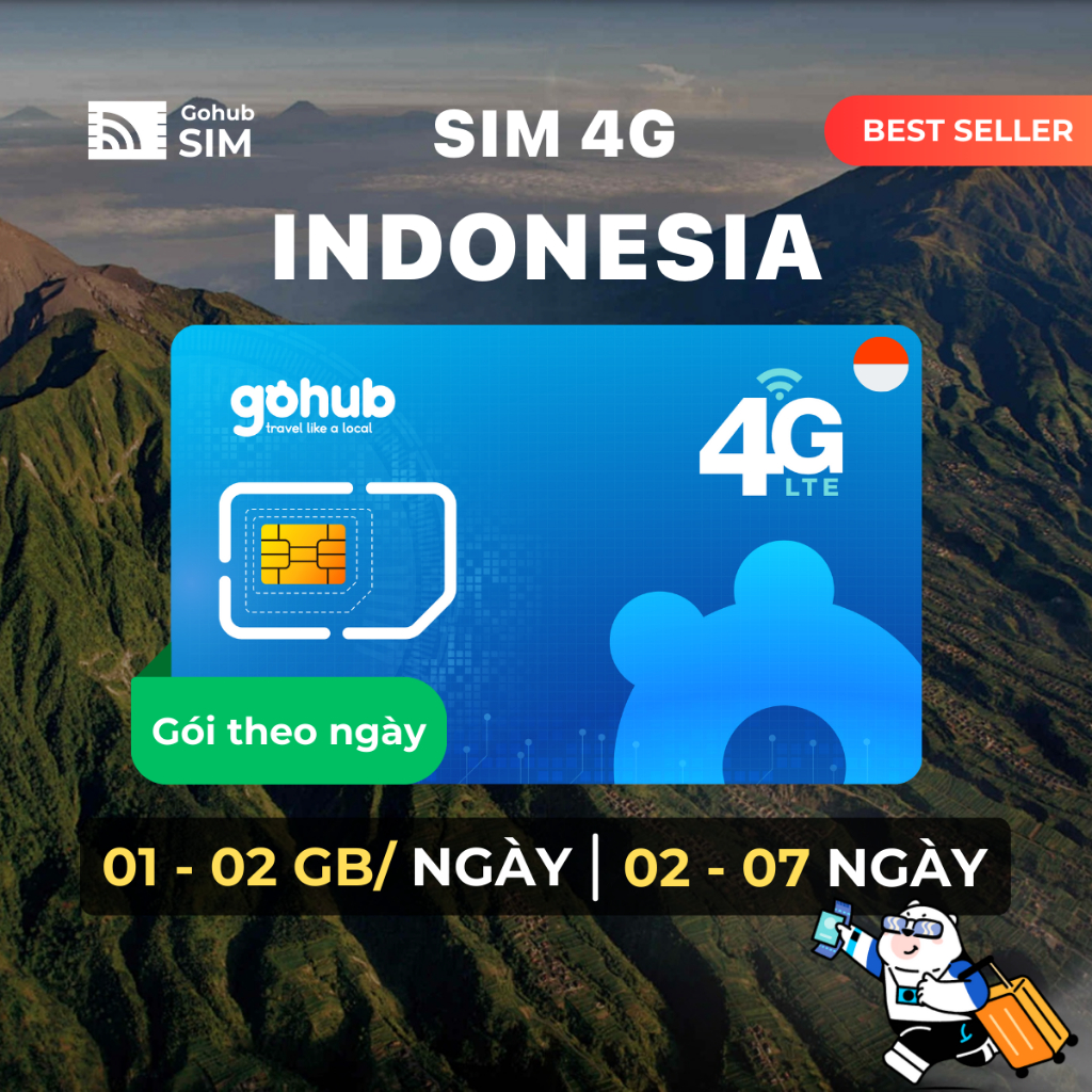 SIM Indonesia 4G - Gói theo ngày (02 - 07 ngày) - Gohub tặng kèm que chọc SIM