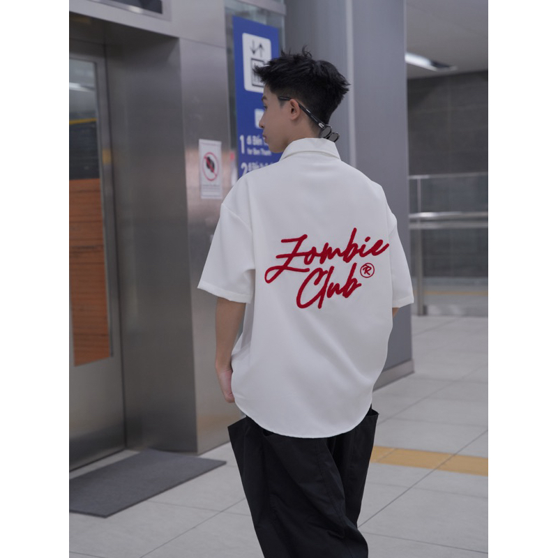 Áo sơ mi ,LESS IS MORE, zombie.club, Lụa premium, Thêu xù + Thêu nổi ngắn tay dáng rộng,UNISEX, Chính Hãng. | BigBuy360 - bigbuy360.vn