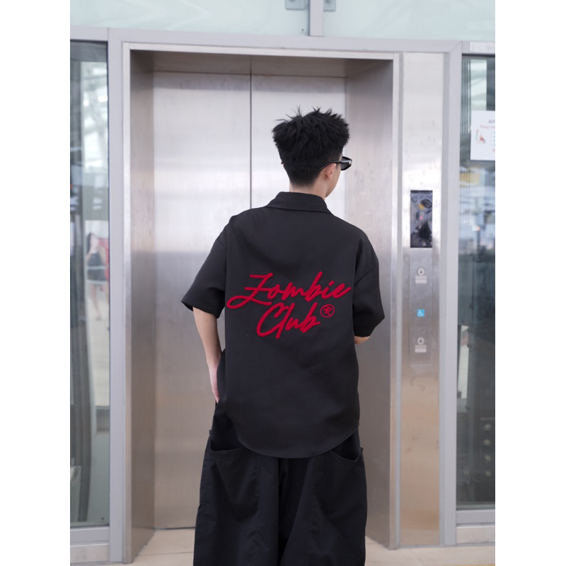 Áo sơ mi ,LESS IS MORE, zombie.club, Lụa premium, Thêu xù + Thêu nổi ngắn tay dáng rộng,UNISEX, Chính Hãng. | BigBuy360 - bigbuy360.vn
