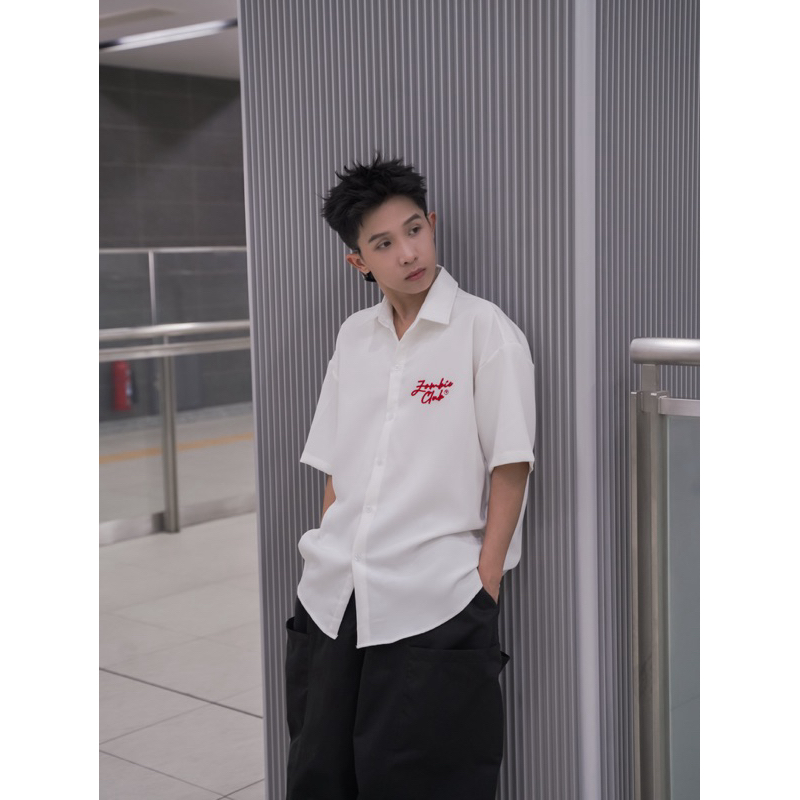 Áo sơ mi ,LESS IS MORE, zombie.club, Lụa premium, Thêu xù + Thêu nổi ngắn tay dáng rộng,UNISEX, Chính Hãng. | BigBuy360 - bigbuy360.vn
