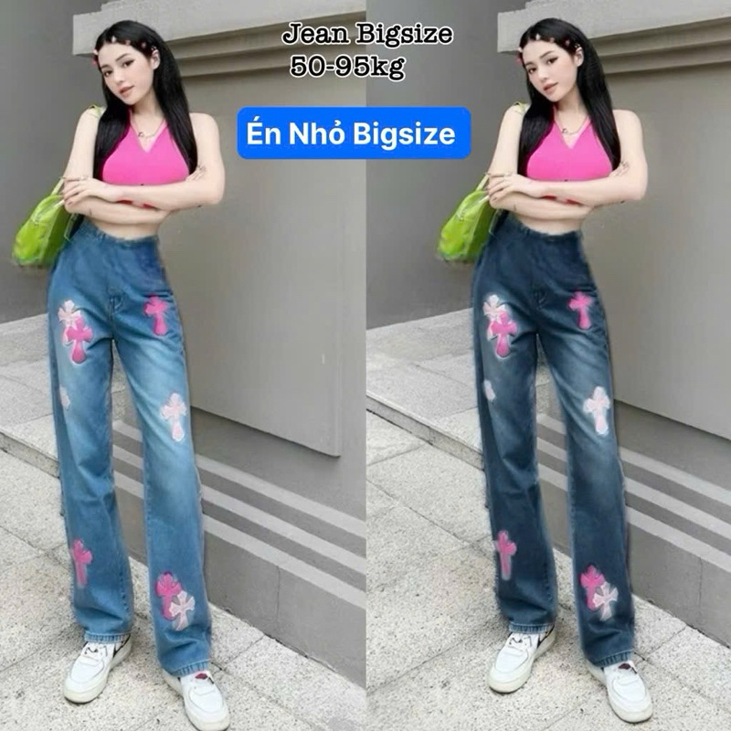 Thời Trang Én Nhỏ Có Bigsize - Quần Jean Bigsize Nữ Thêu Màu Lưng Cao Kiểu Mới Sang Trọng Cao Cấp Xi