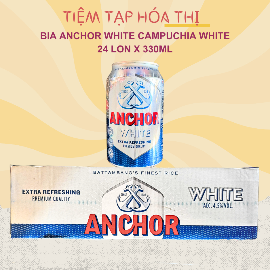 Thùng 24 Lon Bia Anchor White Campuchia 330ml Nồng Độ 4.5% Anchor Bạc