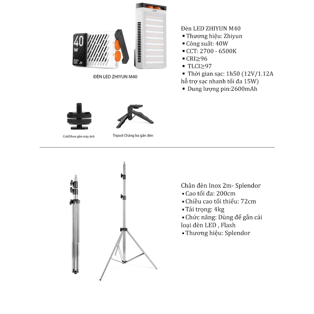 Combo Đèn LED Zhiyun M40 - Hàng chính hãng