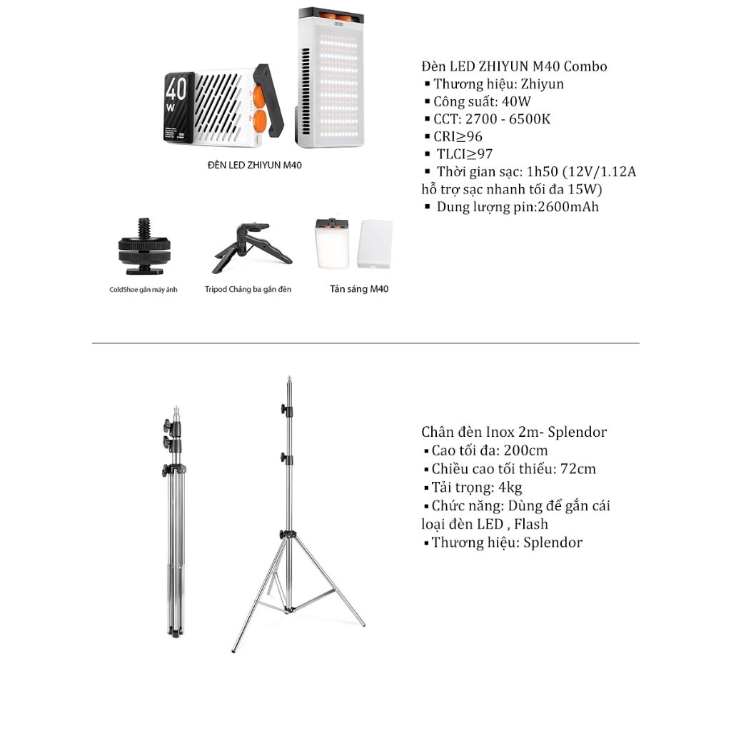 Combo Đèn LED Zhiyun M40 - Hàng chính hãng - M40Combo2