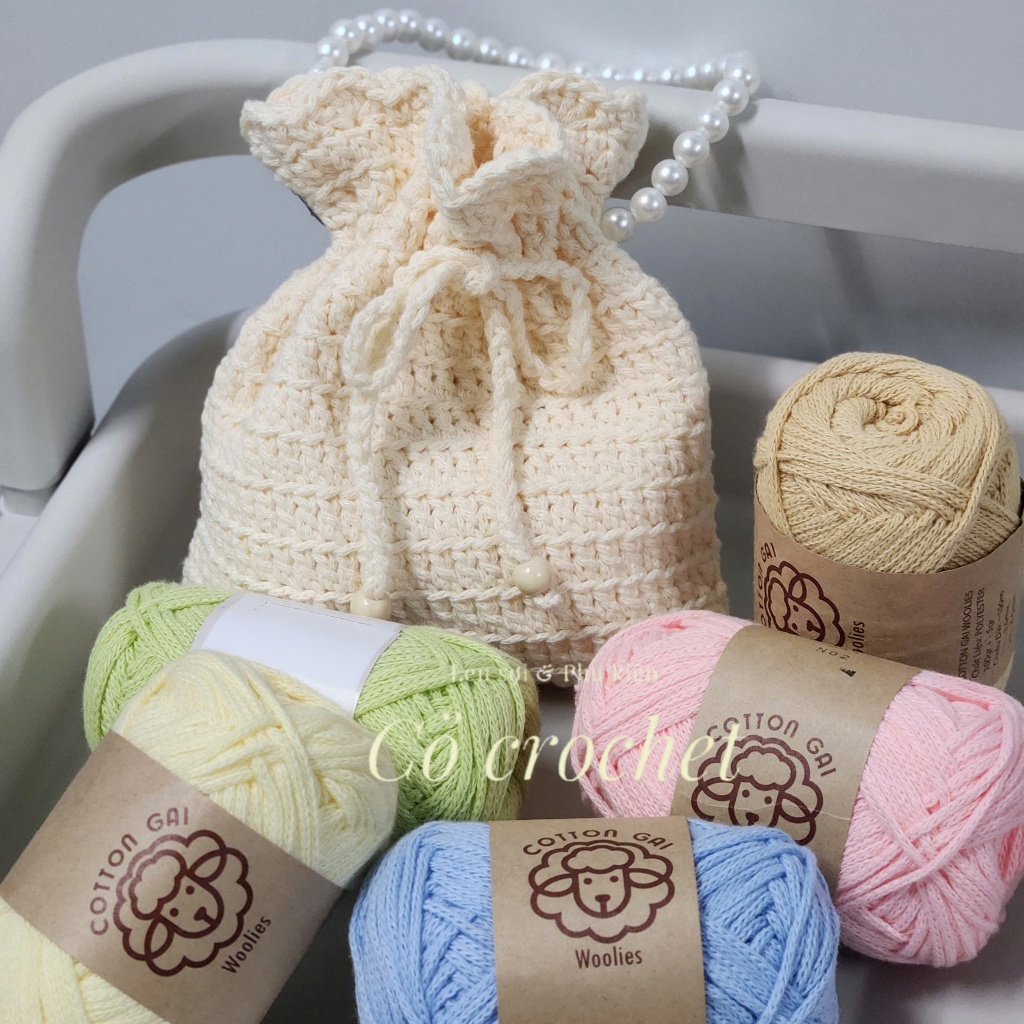 Sợi Cotton Gai Con Cừu Woolies sợi dệt trơn 3mm dùng để móc túi nón