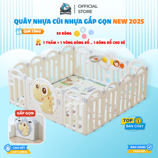 Quây Nhựa Cho Bé Cải Tiến 2 Đế Chắc Chắn Tặng Bóng- Thảm- Bóng rổ- Ném vòng, Quây Cũi Nhựa Gấp Gọn Khủng Long Nhiều Màu