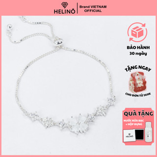 Lắc tay bạc nữ HELINO dây rút cỏ bốn lá đính đá mắt mèo cao cấp trang sức cá tính V18