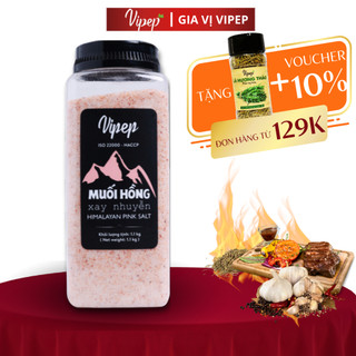 Muối Hồng Himalaya Xay Nhuyễn Vipep Hũ Nhựa 1.1kg dùng nấu ăn, ngâm chân thải độc - Gia vị Vipep