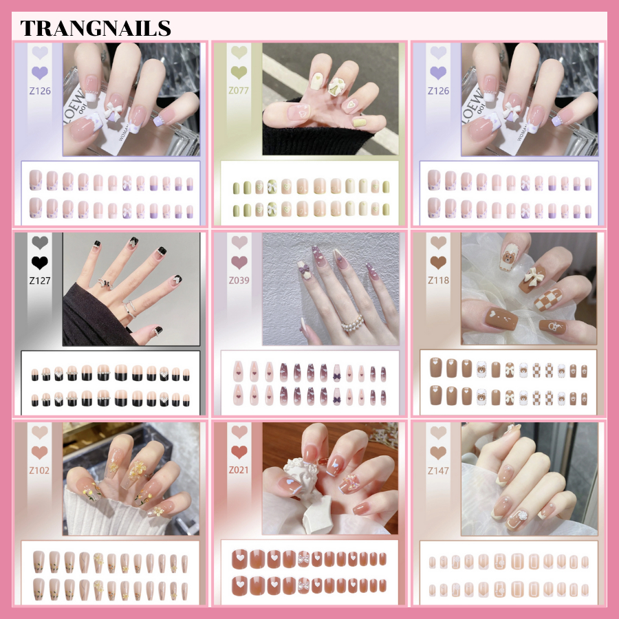 Sét 24 móng tay giả xinh xắn Freesize kèm keo dán móng tiện dụng [keo nước] Z01-TrangNails