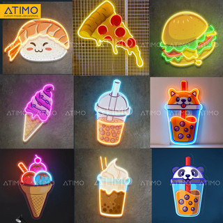 Đèn LED NEON Món Ăn & Đồ uống in UV Full màu, cà phê, trà sữa, kem, sushi, thiết kế đèn theo yêu cầu