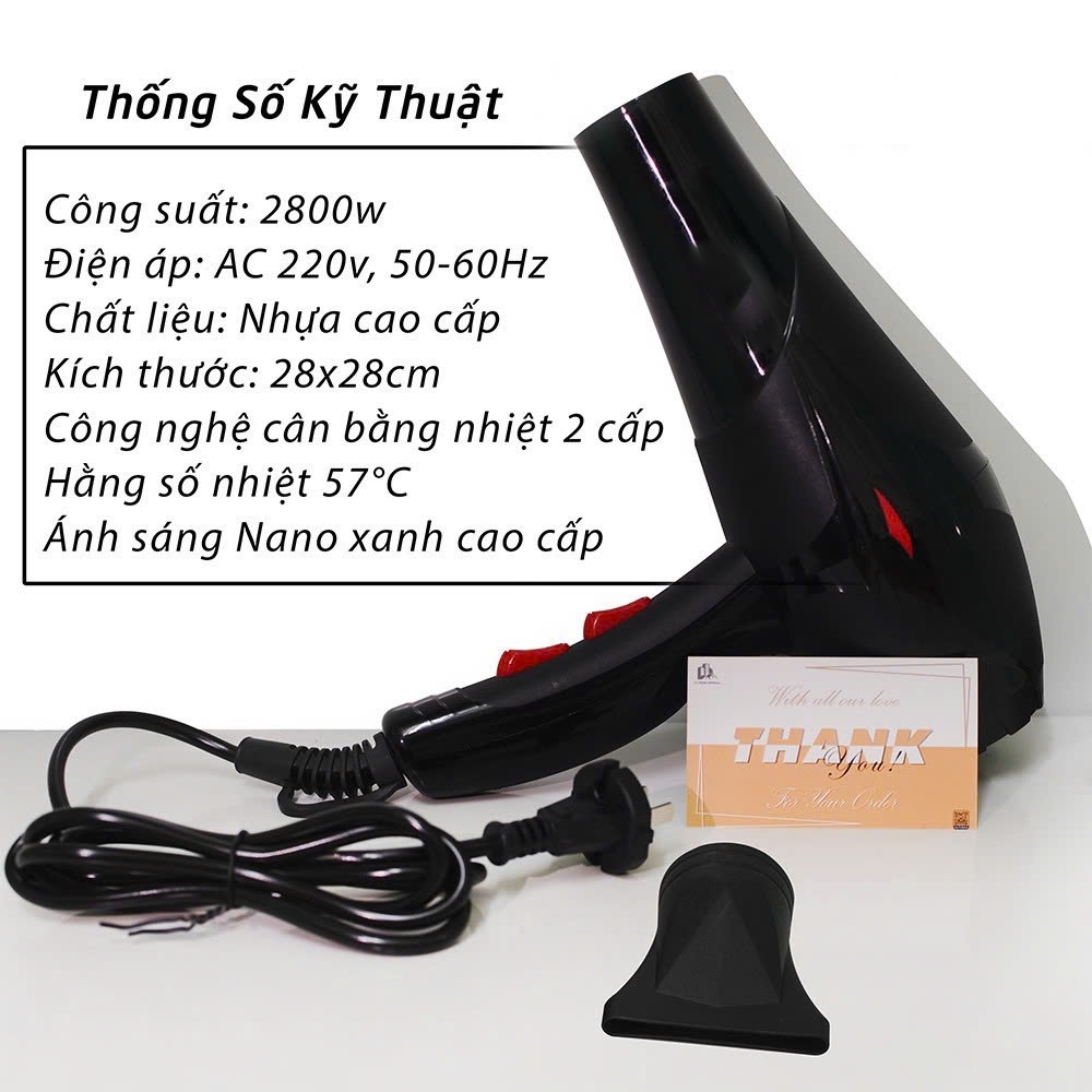 Máy Sấy Tóc 2 Chiều Nóng Lạnh Tích Hợp Ánh Sáng Xanh Công Suất Lớn 3500W Tặng Kèm Đầu Thổi