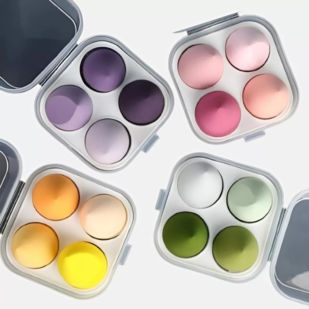 [Top Value] Bộ 4 Mút Trang Điểm HTD417 Kèm Hộp Đựng Mút Xốp Trang Điểm Hình Oval / Dễ Sử Dụng