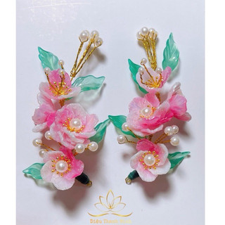 [Phụ kiện Hầu Thánh] - Đôi hoa cài cạnh mix hạt trai