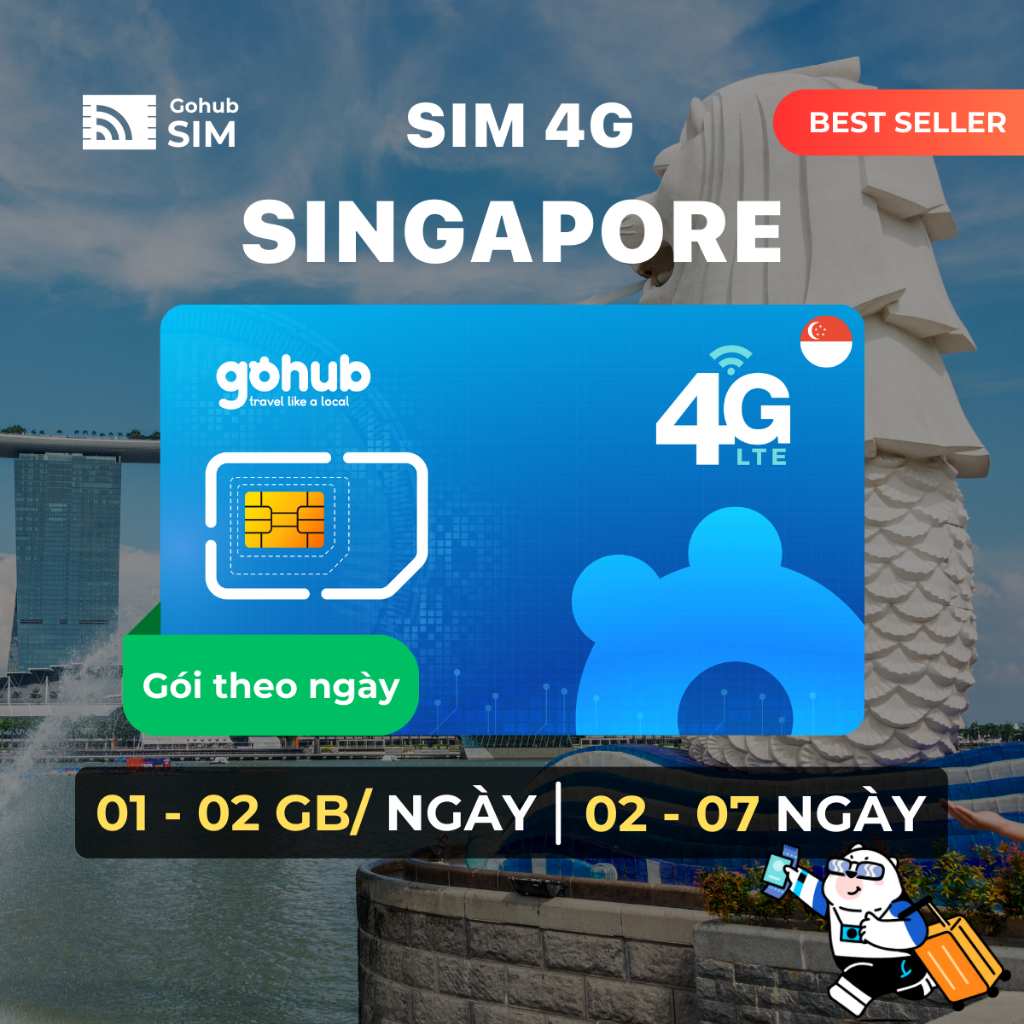 SIM Singapore 4G - Gói theo ngày (02 -07 ngày) - Gohub tặng kèm que chọc SIM