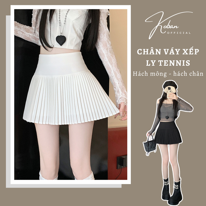 [KB05] Chân váy ngắn xếp ly KOBAN, chân váy tennis màu trắng, đen cạp cao có lót trong cao cấp đi ch
