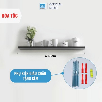 [Hỏa tốc] Kệ Ngang Treo Tường 60 cm. Thanh Gỗ 17mm, Phụ Kiện Treo Tường Giấu Chân SIB Decor