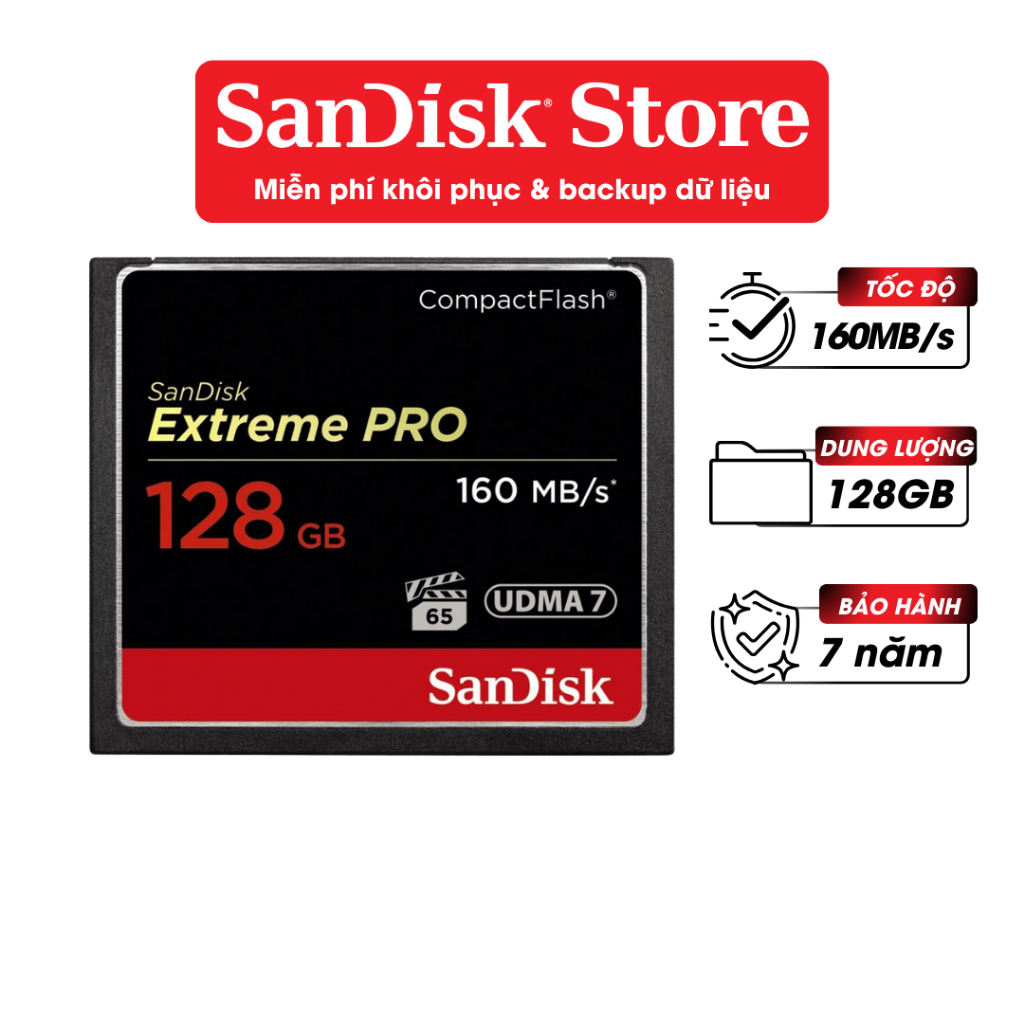 Thẻ nhớ CompactFlash (CF) SanDisk Extreme Pro 64GB / 128GB 1067X upto 160MB/s - BH 7 năm