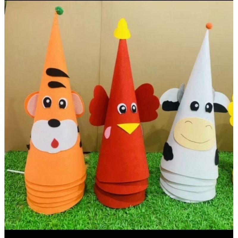 Mũ con vật hình chóp cho trẻ mầm non