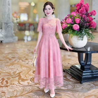Váy Xu Hướng 2025 Váy ren gắn hoa hoa thiết kế 2 lớp vải lụa mịn , váy dự tiệc Nữ Dress Women