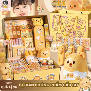  Bộ văn phòng phẩm Gấu Bơ gồm bút thước sổ hộp bút dễ thương quà tặng dễ thương cho học sinh 