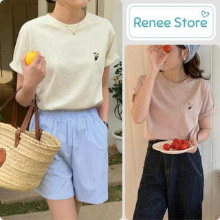 Áo thun nữ tay gấp thêu Cún chất cotton lạnh, áo phông cổ tròn cộc tay form vừa - A7932