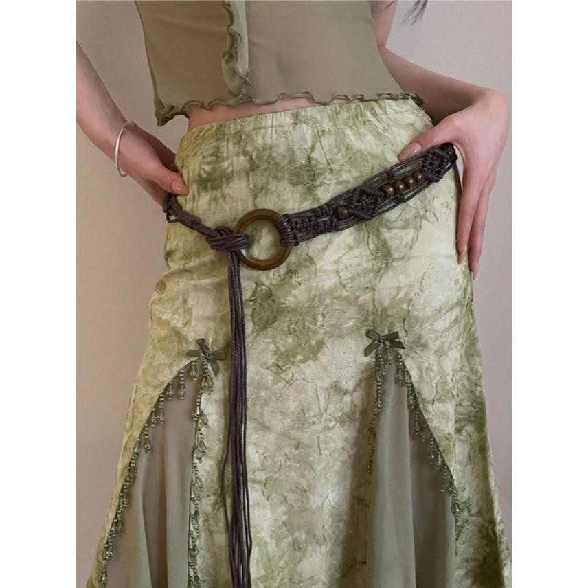 Thắt lưng dây xỏ y2k thời trang y2k bohem thắt lưng dây bện y2k