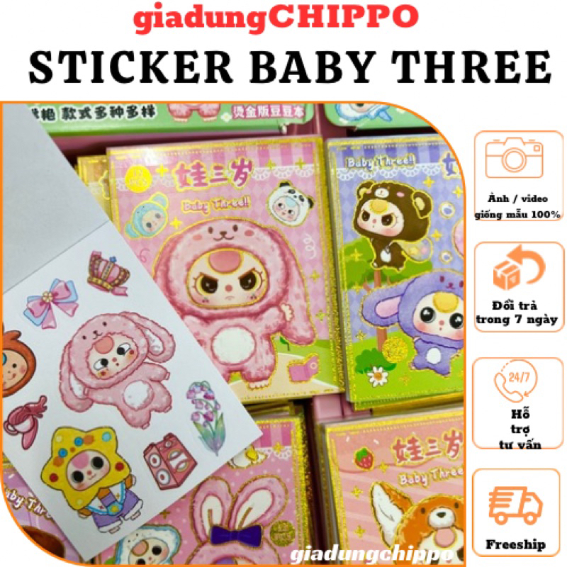 Sổ dán baby three , bé ba , bộ sticker baby three , nhãn dán búp bê baby three mới