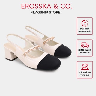 Erosska - Giày cao gót nữ mũi tròn phối dây thời trang màu nude cao 6cm - EL031