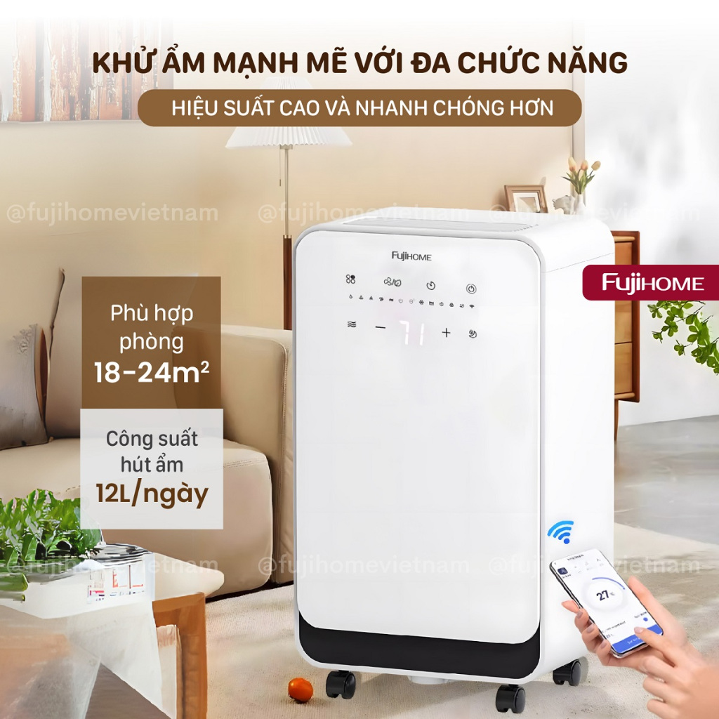 Máy hút ẩm lọc không khí bằng máy nén 25m2 FUJIHOME Nhập Khẩu, kết nối Wifi lọc ionizer phòng khách phòng ngủ đa năng | BigBuy360 - bigbuy360.vn