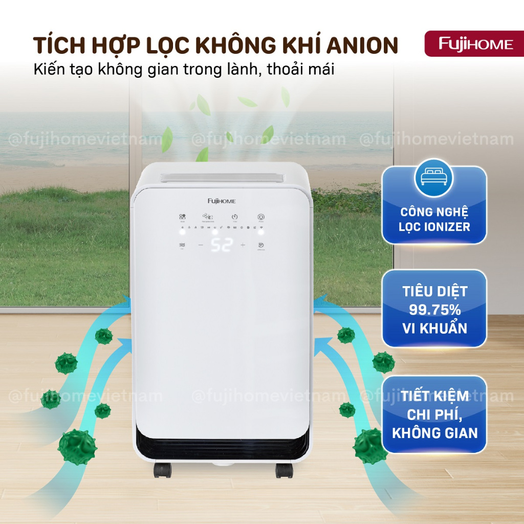Máy hút ẩm lọc không khí bằng máy nén 25m2 FUJIHOME Nhập Khẩu, kết nối Wifi lọc ionizer phòng khách phòng ngủ đa năng | BigBuy360 - bigbuy360.vn