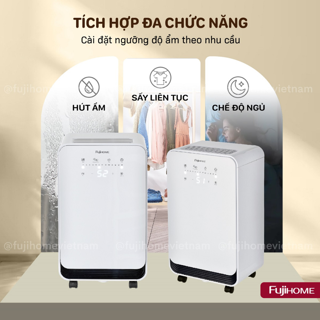 Máy hút ẩm lọc không khí bằng máy nén 25m2 FUJIHOME Nhập Khẩu, kết nối Wifi lọc ionizer phòng khách phòng ngủ đa năng | BigBuy360 - bigbuy360.vn