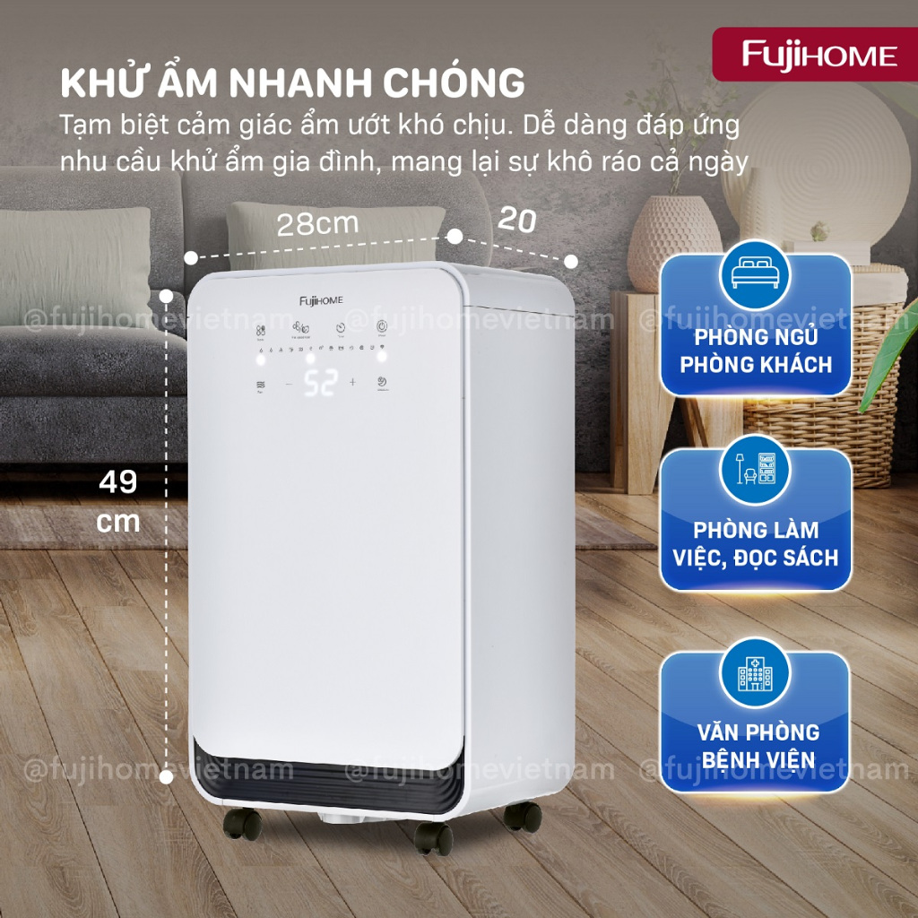 Máy hút ẩm lọc không khí bằng máy nén 25m2 FUJIHOME Nhập Khẩu, kết nối Wifi lọc ionizer phòng khách phòng ngủ đa năng | BigBuy360 - bigbuy360.vn