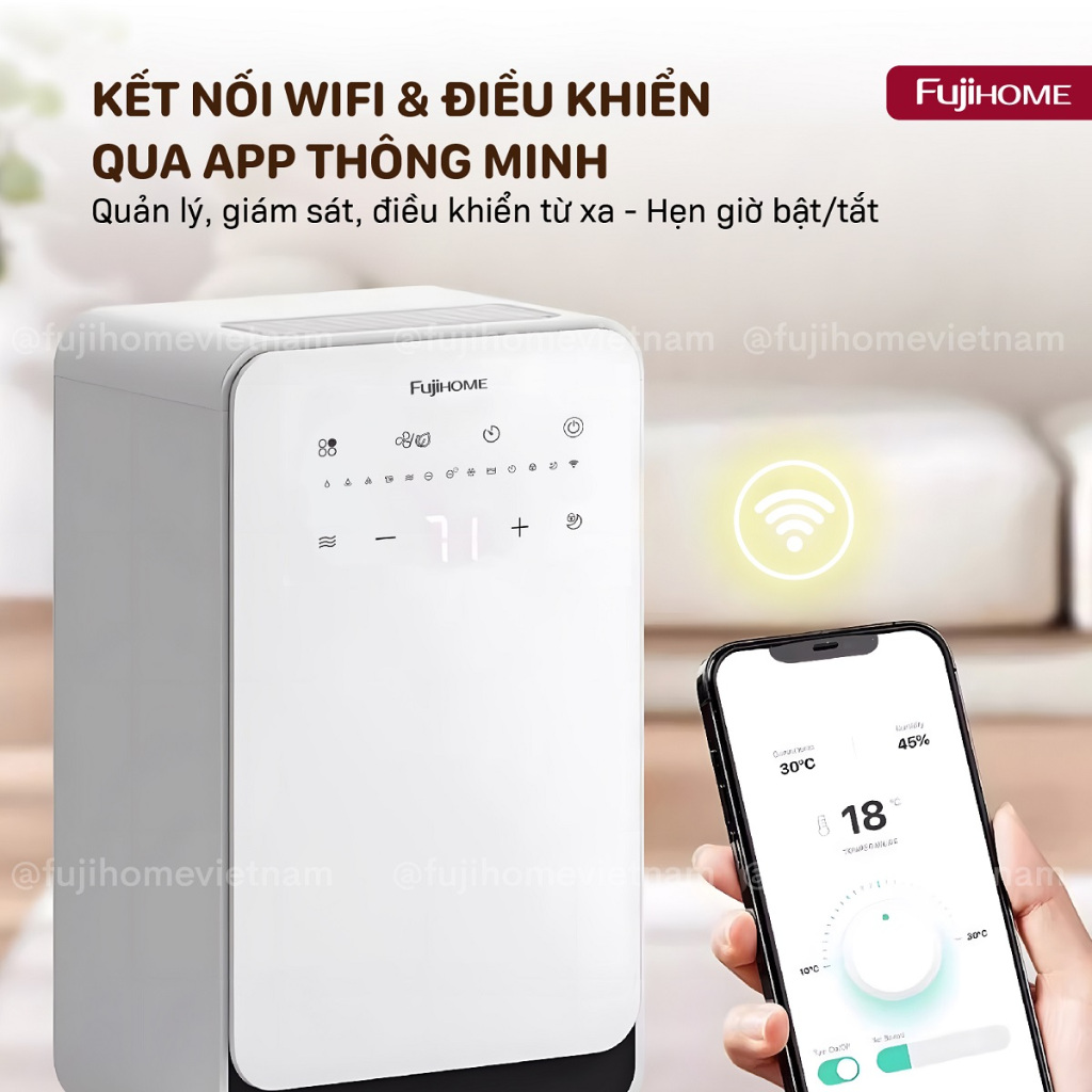 Máy hút ẩm lọc không khí bằng máy nén 25m2 FUJIHOME Nhập Khẩu, kết nối Wifi lọc ionizer phòng khách phòng ngủ đa năng | BigBuy360 - bigbuy360.vn