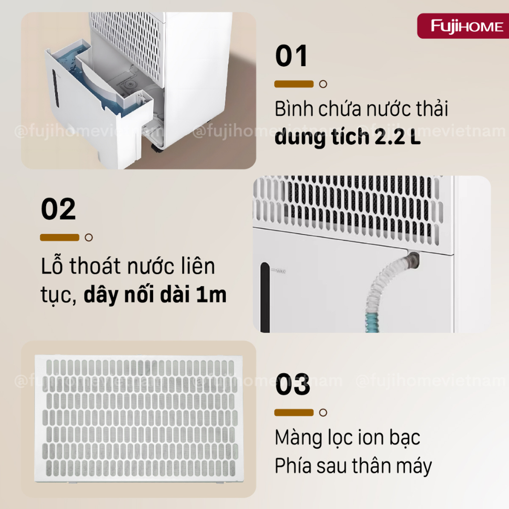 Máy hút ẩm lọc không khí bằng máy nén 25m2 FUJIHOME Nhập Khẩu, kết nối Wifi lọc ionizer phòng khách phòng ngủ đa năng | BigBuy360 - bigbuy360.vn