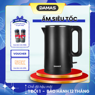 Ấm Đun Nước Siêu Tốc 2 Lớp DAMAS DK-6018 Black - Hàng Chính Hãng