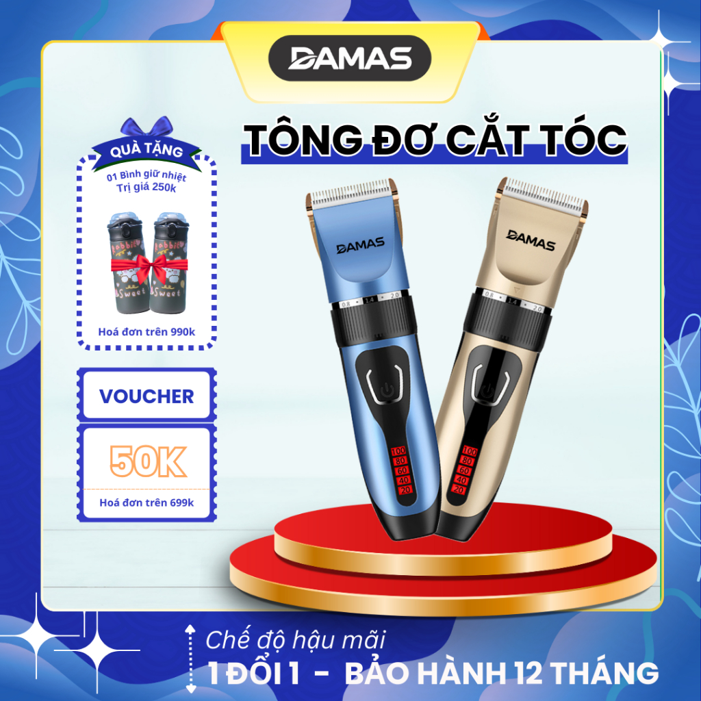 Tông Đơ Cắt Tóc Chuyên Nghiệp Không Dây DAMAS DH6820 - Hàng Chính Hãng
