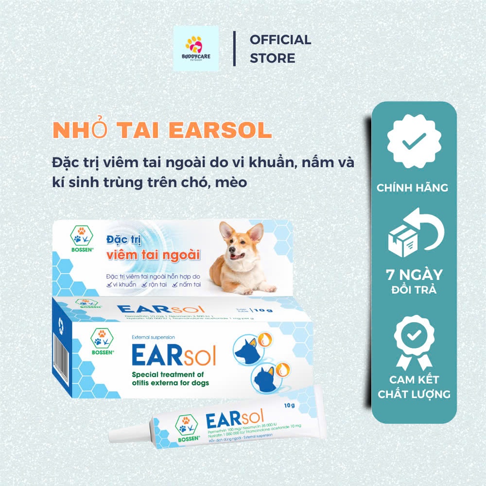 Nhỏ tai EARsol BOSSEN ( Tuyp 10gr) - Chữa Viêm Tai Ngoài Do Vi Khuẩn, Nấm & Rận Tai Ở Chó Mèo🐶🐱
