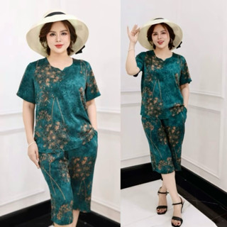 Đồ Bộ Trung Niên cho mẹ Quần Lửng Bộ Lụa Hàn Châu Chất Liệu Lụa Mịn Mát Bộ Đồ Trung Niên Quần Tay Ngắn