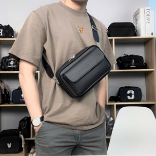 Túi đeo chéo da nam cao cấp đen trơn nhiều ngăn, DA MICROFIBER thiết kế sang trọng nhỏ gọn size 23x15x9cm