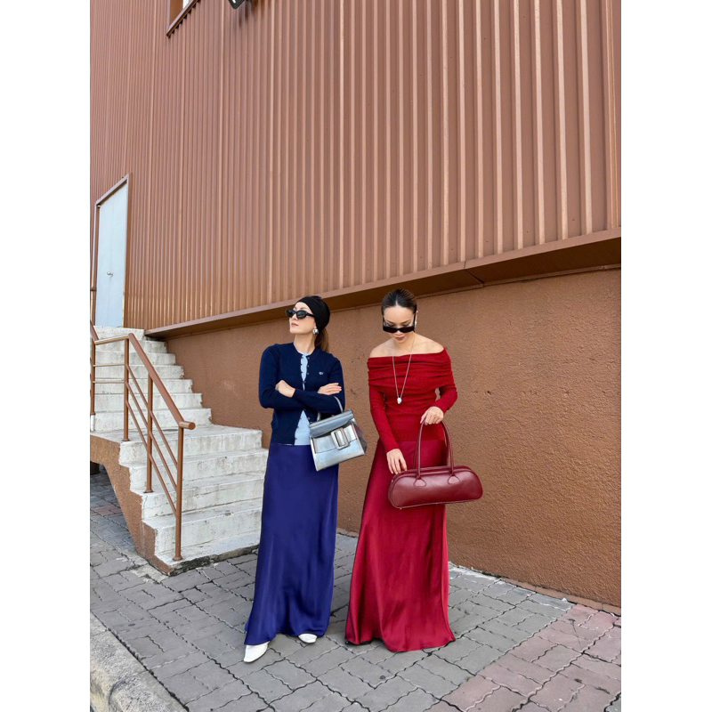 Váy lụa suông dài xanh đen/đỏ đô SY STORE