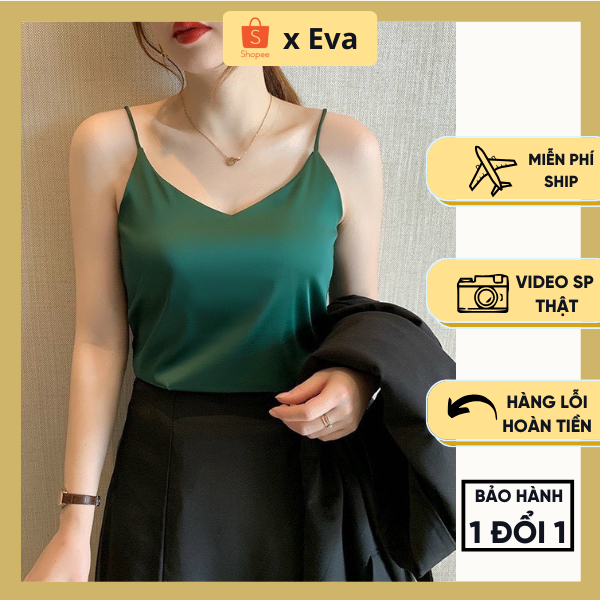 Áo 2 dây lụa cổ tim, áo 2 dây nữ lụa satin
