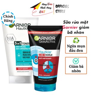 Sữa rửa mặt sạch sâu GARNIER 3 trong 1, giảm dầu nhờn, tẩy mụn đầu đen <Hàng Pháp 150ml>