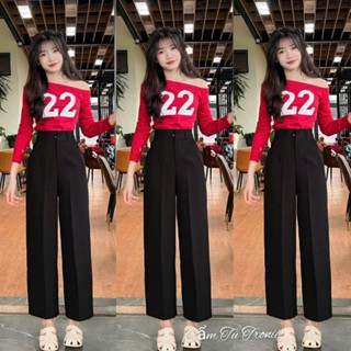 Quần tây ống suông rộng dài đi học Hàn Quốc phong cách Ulzzang Quần vải ống rộng nữ công sở chất vải mềm cạp cao 2 khuy