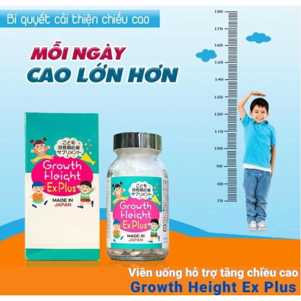 Viên uống hỗ trợ tăng chiều cao Growth Height EX Plus Nhật Bản cho trẻ từ 3 tuổi đến 10 tuổi.